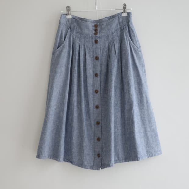 블루 린넨 버튼 스커트