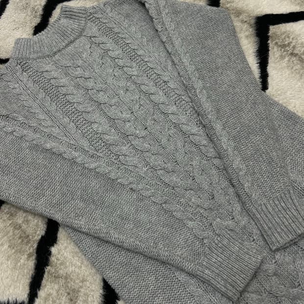 [S]유니클로 라운드 꽈배기 니트 원피스/그레이