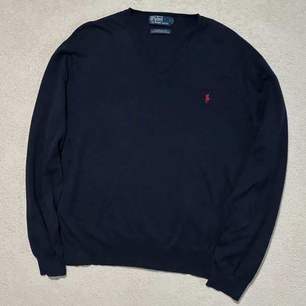 폴로 랄프로렌 피마코튼 네이비 브이넥 니트