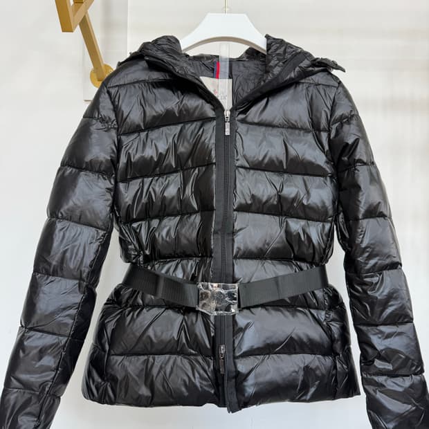 블랙 여성 오리털 패딩 벨티드 자켓 44~66