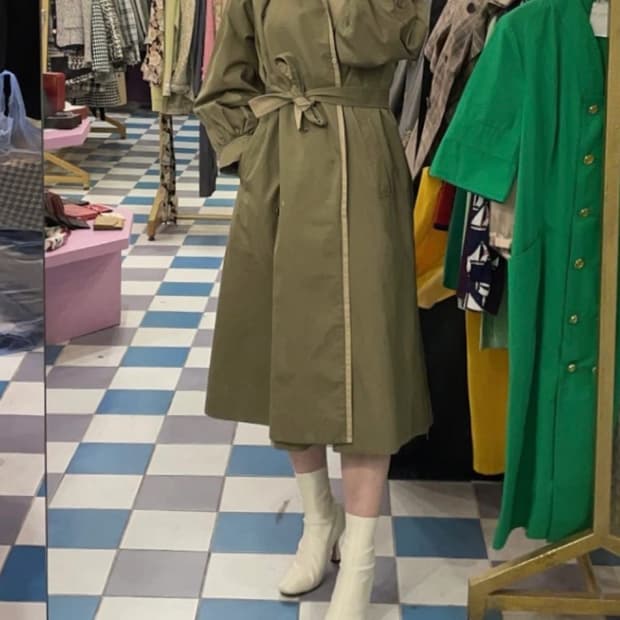 빈티지 ysl 입생로랑 배색 카키 베이지 트렌치코트