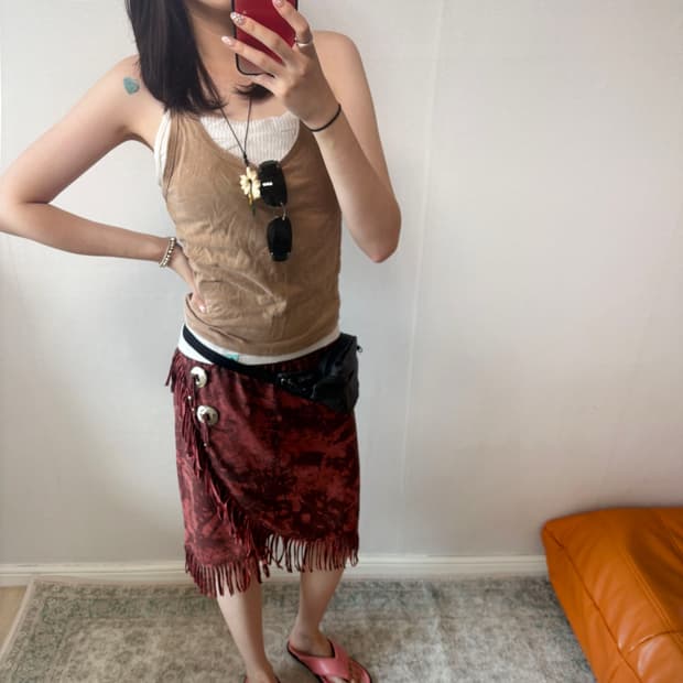 Tie-Dye Fringe Wrap Mini Skirt  