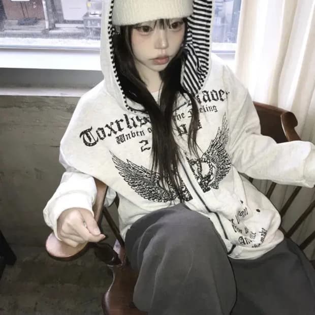 히니츠키 y2k 미케 펑크힙 크라운 윙 후드 집업 새상품