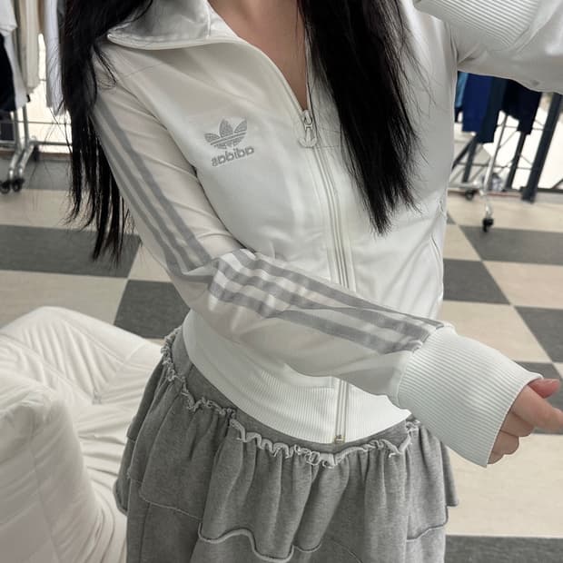 아디다스 화이트/실버 빅로고 파이어버드 트랙탑 