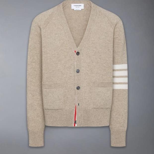 톰브라운 셔틀랜드 브이넥 가디건 베이지