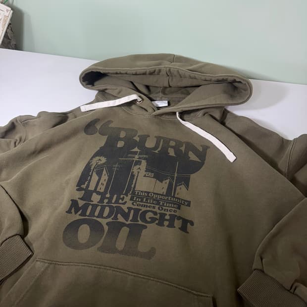 M 100 퍼스텝 빈티키카키 오버핏 미드나잇오일 스웻 후드티