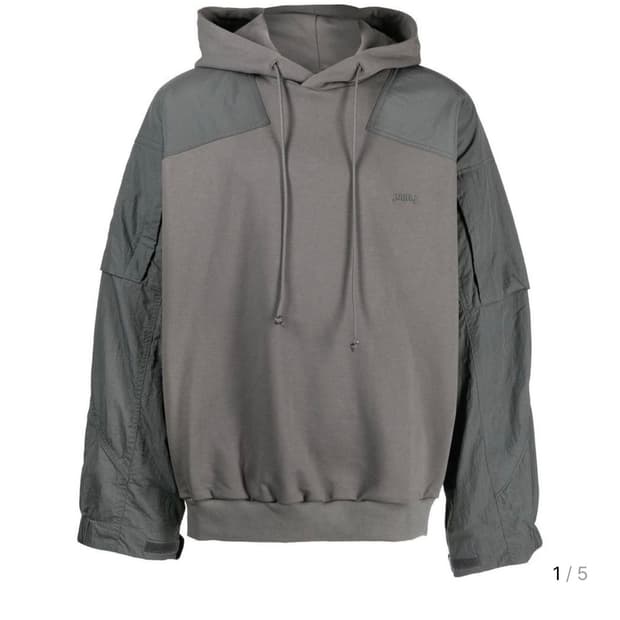 준지 로고 자수 긴소매 투톤 후드 M