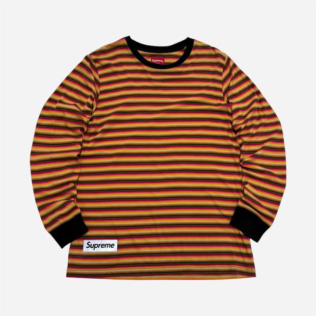 17ss 슈프림 멀티 스트라이프 리플렉티브 패치 롱슬리브 티셔츠