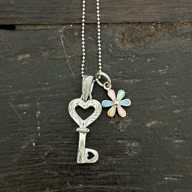 Flower key 925silver necklace