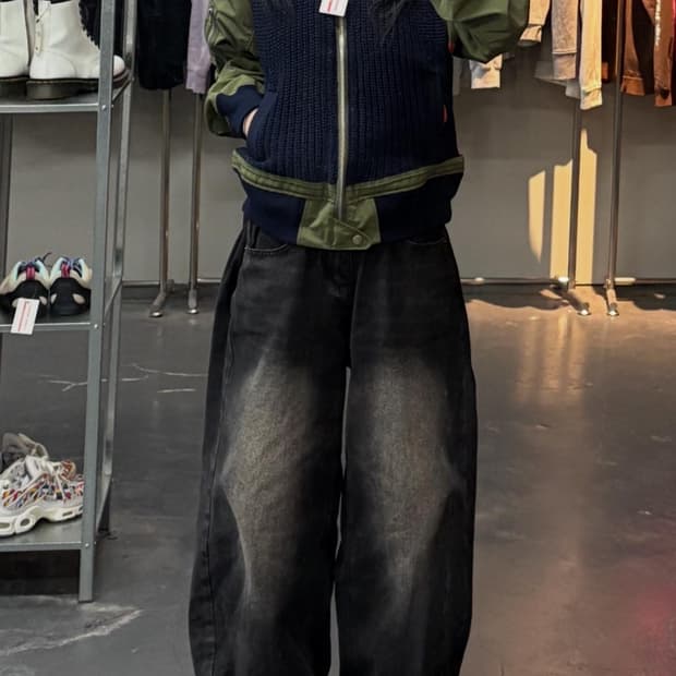 MORE THAN YESTERDAY 믹스 니트 봄버자켓 A3484