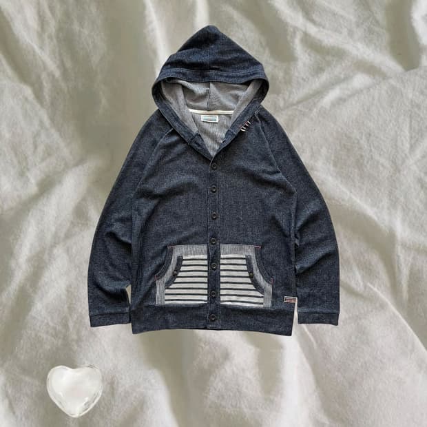JPN . 재팬 빈티지 스트라이프포켓 버튼 후드