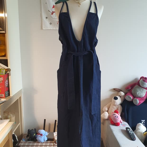 [빈티지] 청 데님 끈 롱 원피스