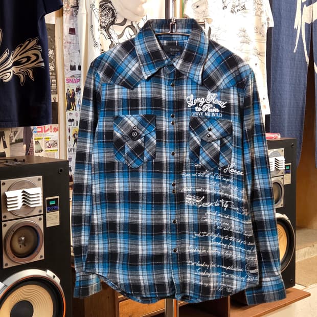 JPN 블루 체크 자수 셔츠