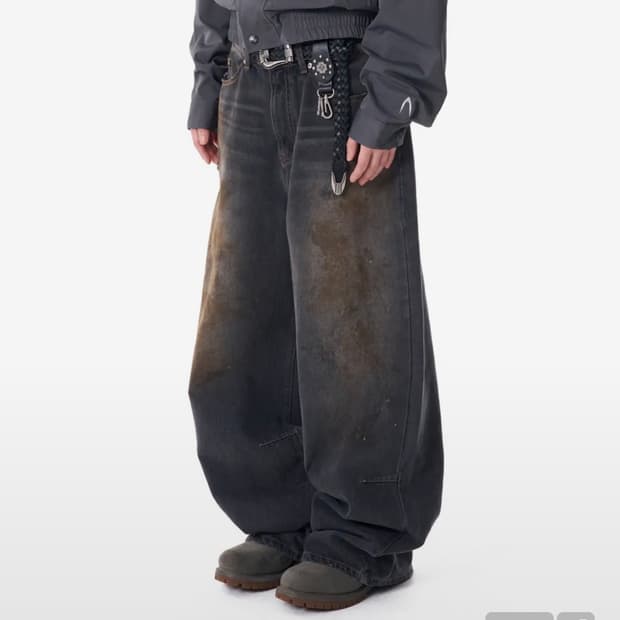 아캄 Dirty Washed Denim Pants (Black)