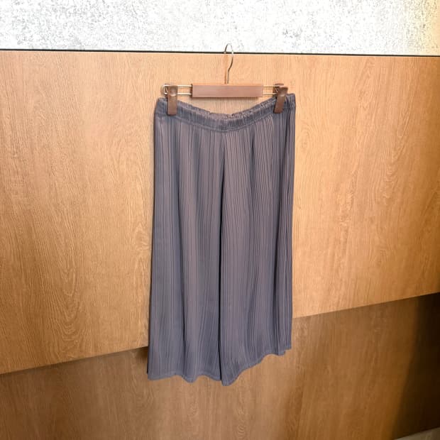 빈티지 플리츠 팬츠 밴딩 디테일 와이드 루즈핏 차콜