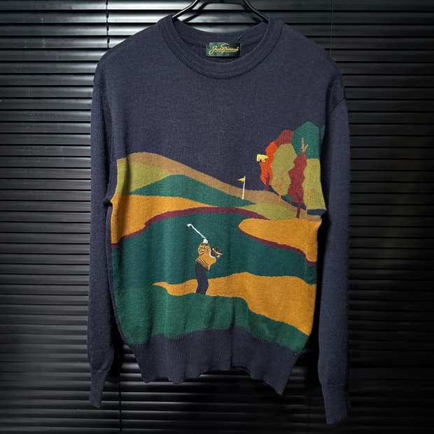 잭 니클라우스 골프 웨어 울 니트 스웨터 자수 보라색 퍼플 빈티지 라운지