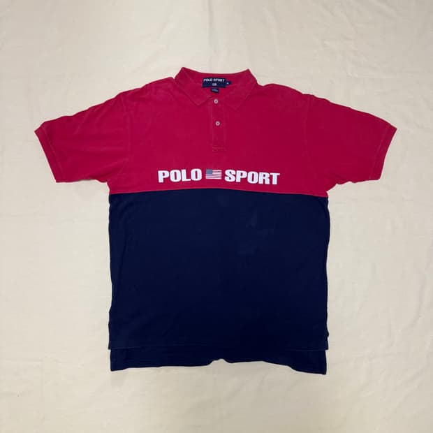 폴로 스포츠 컬러블럭 폴로 셔츠 90s