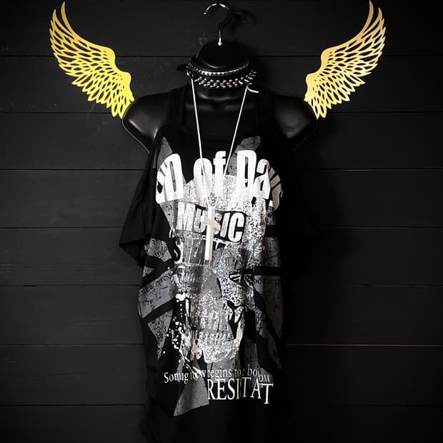 CORNFLAKE 콘플레이크 펑크 레이스 오프 숄더 레터링 셔링 탑