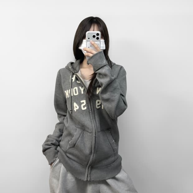 아베크롬비 피치 로고 후드집업 그레이