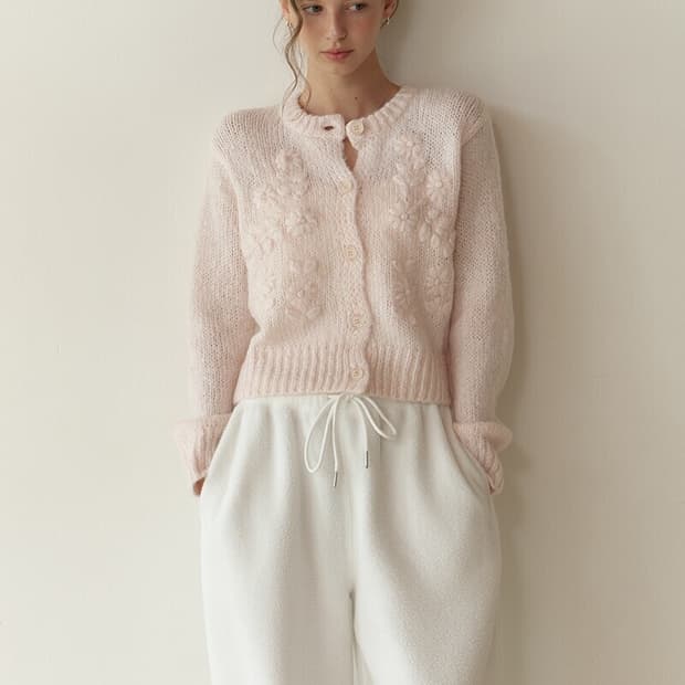 리엘 마시멜로 니트 가디건 파우더 핑크