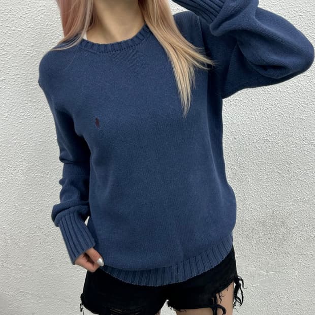 폴로 랄프로렌 버건디포니 블루 니트 S