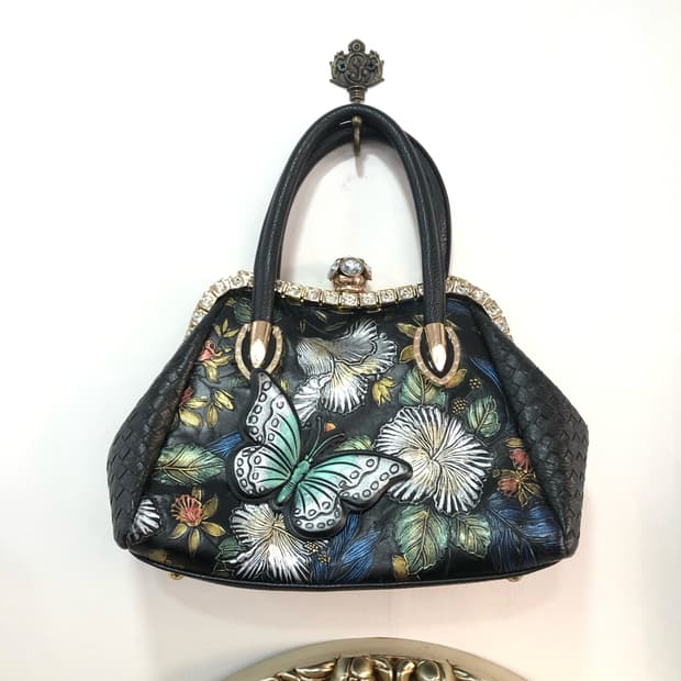 oriental floral butterfly leather bag