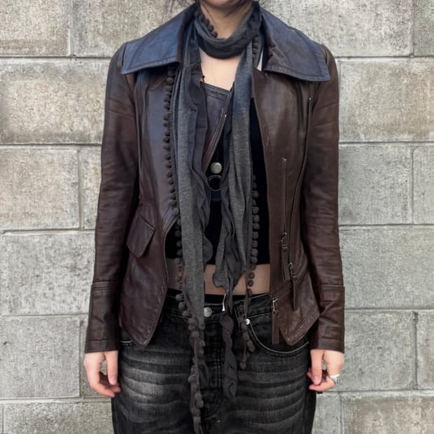 Brown zipper leather jacket