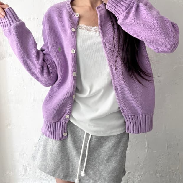 Polo 랄프로렌 스포츠 라벤더퍼플컬러 코튼 유넥 가디건