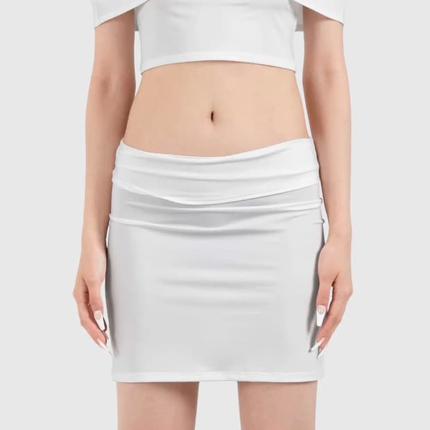 트루엘 오페이크 폴드오버 미디 스커트 (화이트) 