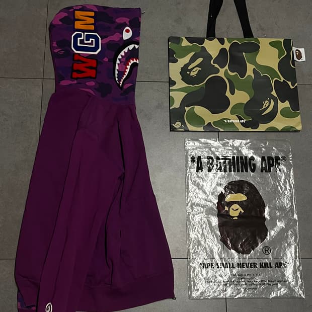 베이프 퍼플 카모 샤크 후드집업