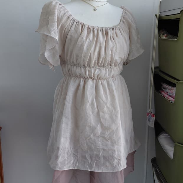 [빈티지] 쉬폰 셔링 블라우스 아이보리