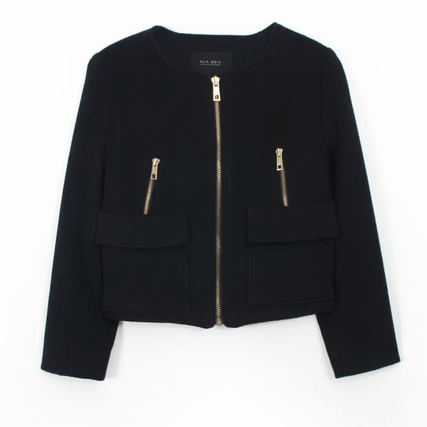 마자 컬렉션 Mazza 앙고라 울 집업 숏 라운드넥 블랙 자켓