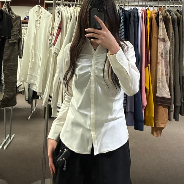 9)Japanese vintage 여성 셔링 디테일 셔츠