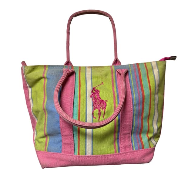 폴로 랄프로렌 빅포니 스트라이프 코튼 토트백