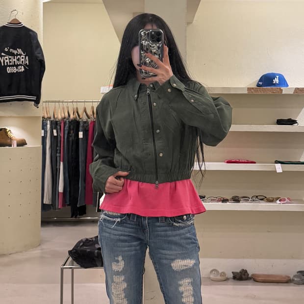 칼하트 커스텀 크롭 셔츠 자켓 카키 U1317