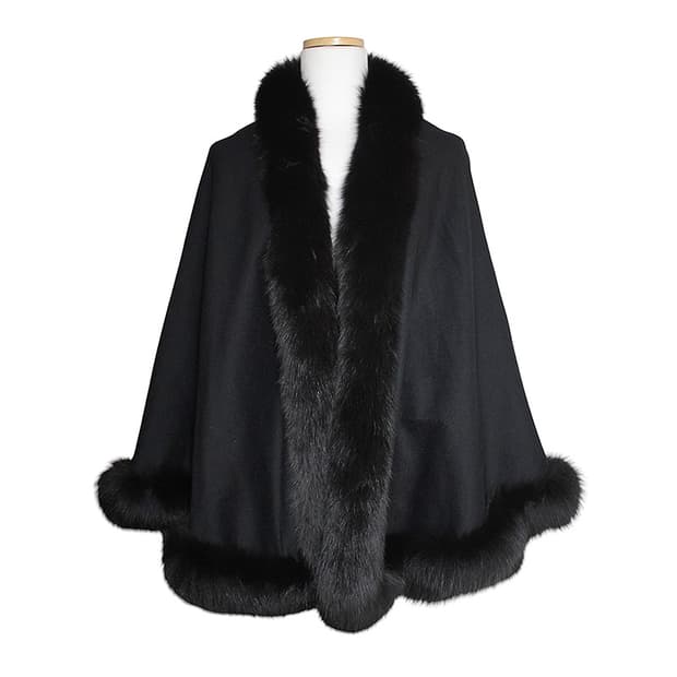 폭스 퍼 트림 캐시미어 케이프 프리사이즈