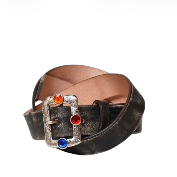 캐피탈 오일드 레더 스터드 디스코 버클 벨트 블랙