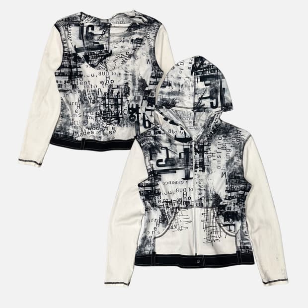 grunge printing hood zip-up