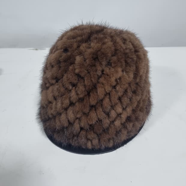리얼 밍크퍼 니트 안감 비니모자 다크브라운 여성용