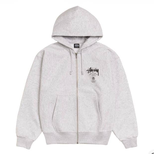 M 스투시 월드투어 후드 집업 애쉬 헤더