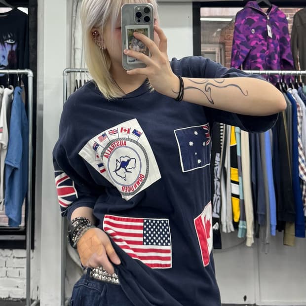 VTG USA 플래그 패치 티셔츠