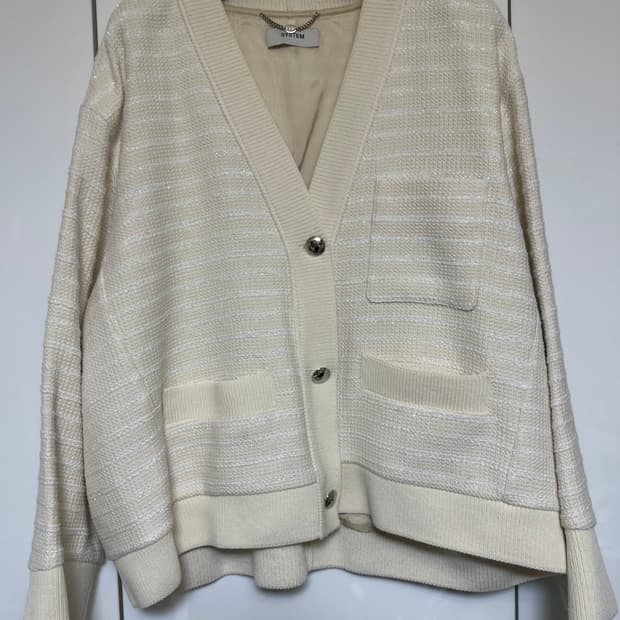 한섬 시스템 프리미엄 아이보리 트위드 울가디건