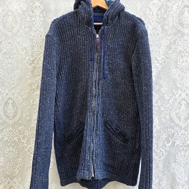 블루블루 재팬 헤비 코튼 니트 후드 집업