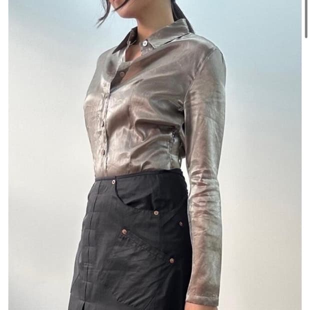 KIYOKO TAKASE 실버 슬림핏 셔츠 블라우스