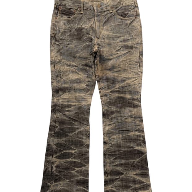 blue way acid wash flared denim pants