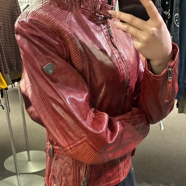 L)Japanese vintage 여성 버건디 레더자켓