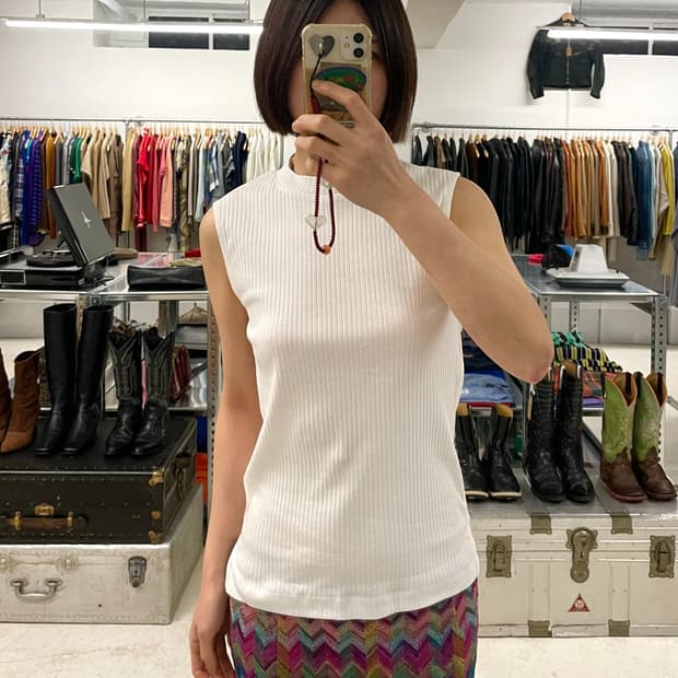 UNITED ARROWS sleeveless 골지 슬리브리스