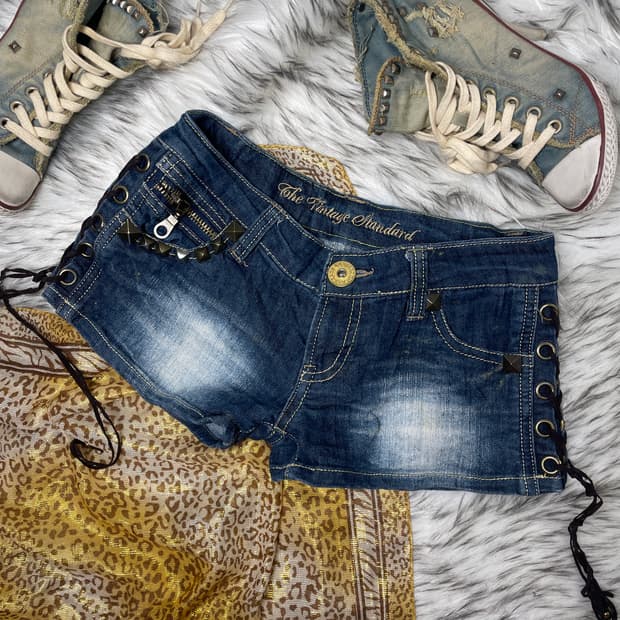 빈티지 로우라이즈 스터드 팬츠 쇼츠 스카이봄버 