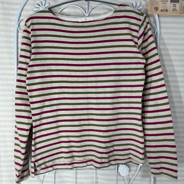 빈티지 핑크 카키 스트라이프 긴팔 874 y2k 스트릿 모리 갸루 일본빈