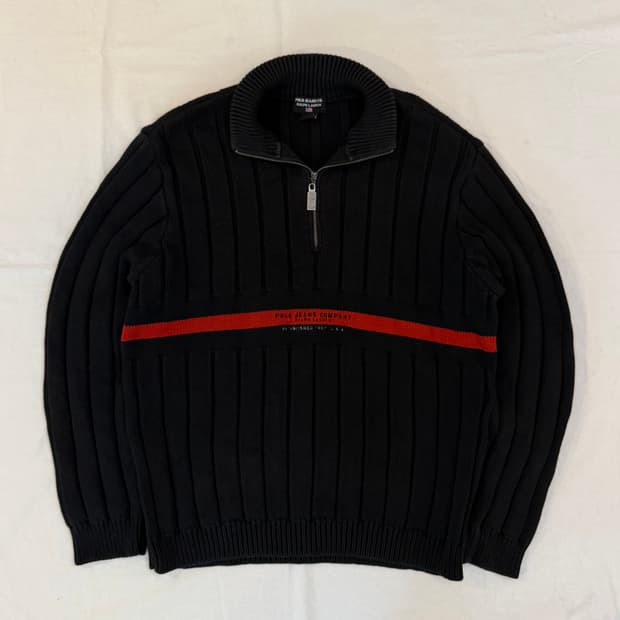 희귀) 폴로진스 하프집업 코튼 케이블 니트 블랙